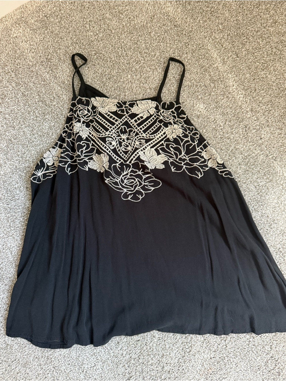 Slate Color Floral Embroidered Cami Top